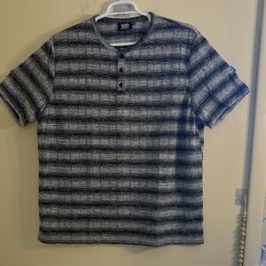 VOG Start Men’s Black & Gray Striped Short-Sleeve Henley Polo shirt XXL Textured